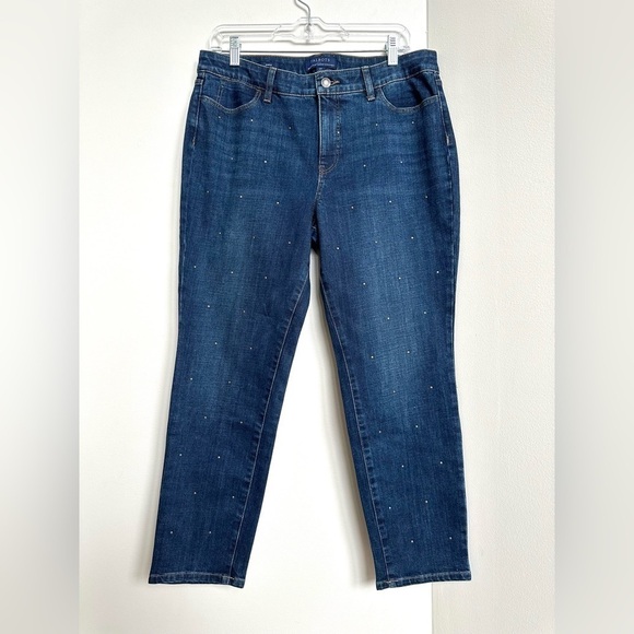 NWOT Talbots Simply Flattering 5 Pocket Ankle Jeans Dark Wash Bronze Studded - Picture 8 of 12